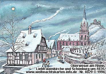 Weihnachtsmotiv Oberwesel am Rhein auf einer Weihnachtskarte